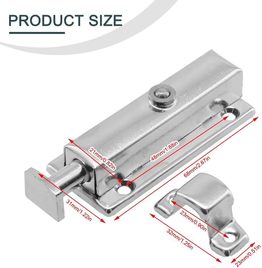 ya 26 10.21 baidi 4inch Chrome Plated Door Sash Security Bolt Button Open Spring Lock Latch-2