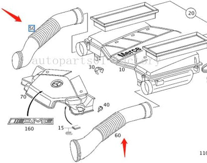 ya 10 9.16 baidi Set of 2PCS Air Intake Duct Hose 1130942682/2782 for for benz CL550 W220 S430 S500