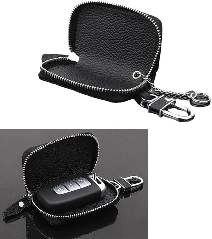 ya 4 8.8.2 1Pc Car Key Holder Cover Key Chain Bag Leather Remote Fob Zipper Case