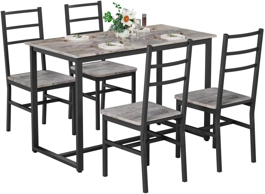 ya 28 10.13 baidi 5-Piece Gray Mid-Century Dining Set,4 Chairs for Kitchen/Dining Room
