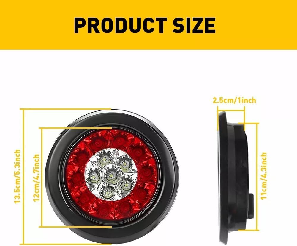 ya 13 9.15 baidi 2/4x Red/White 4inch Round 16LED Truck Trailer Brake Stop Turn Signal Tail Light