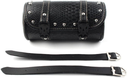 ya 11 9.14 baidiTool Bag Fork Handlebar Saddlebag Roll Barrel Pouch Leather Motorcycle Universal