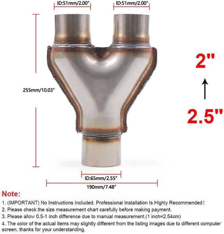 ya 6 8.24 baidi 2.5 Input and 2 Output Dual Universal Stainless Steel Y-Pipe Adapter Pipe