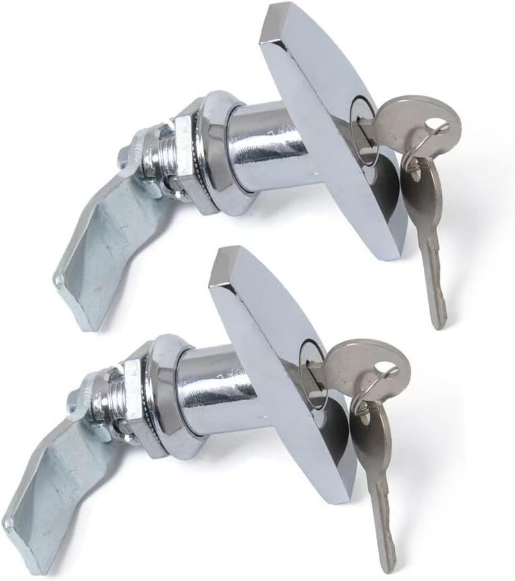 ya 10 9.16 baidi Silver T-Handle Door Cover Latch w/ 2 Keys Lid Lock for Truck RV Shell Camper F
