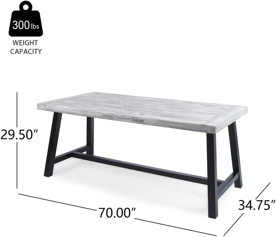 ya 28 10.13 baidi Light Grey Sandblast Acacia Wood Dining Table - Rustic Black Metal Frame