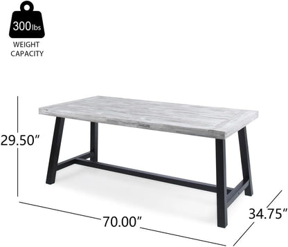 ya 28 10.13 baidi Light Grey Sandblast Acacia Wood Dining Table - Rustic Black Metal Frame