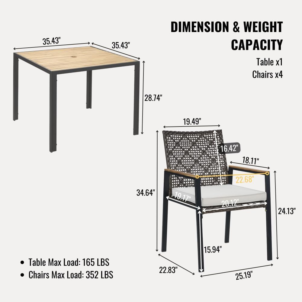 ya 28 10.13 baidi 5-Piece Coffee Brown All Weather Patio Set - Acacia Wood Table (Umbrella Ho