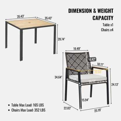 ya 28 10.13 baidi 5-Piece Coffee Brown All Weather Patio Set - Acacia Wood Table (Umbrella Ho