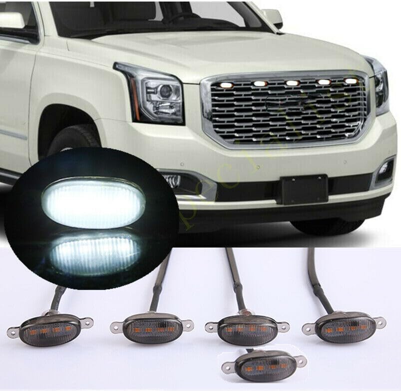 ya 3 8.24 baidi 5pcs Front Grille White LED Light Raptor Style DRL Tim for GMC Yukon 2019-20