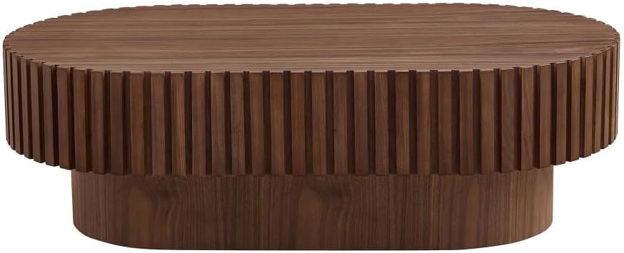 ya 28 10.13 baidi Sturdy Pedestal Walnut Finish Modern 43.70 Drum Coffee Table Oval Shape