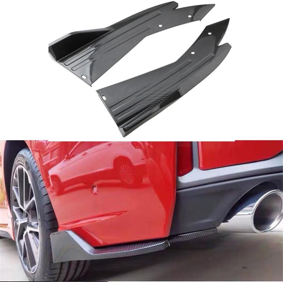 ya 2 8.15 2PCS Car Black Carbon Fiber Look Rear Bumper Lip Side Splitter Diffuser Spoiler