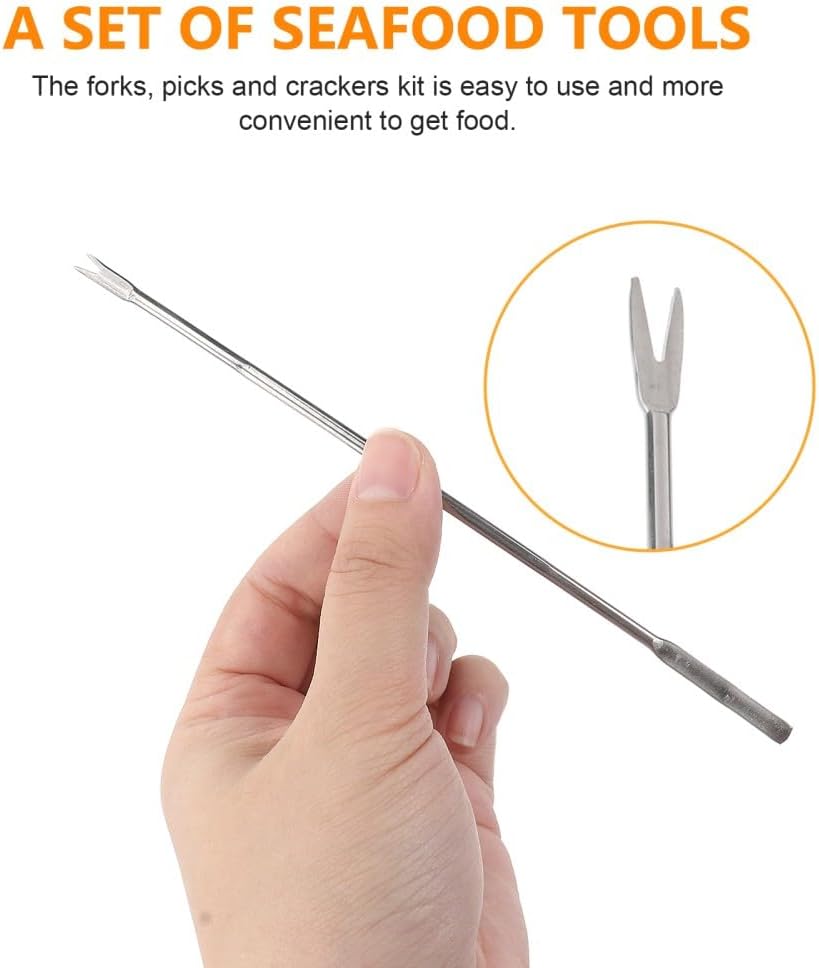 ya 14 9.20 baidi 12 PCS Multi-function Needle Seafood Forks Picks Stainless Steel Travel Walnut-1