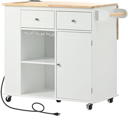 ya 28 10.13 baidi Kitchen Island White ¨C Rubber Wood, Open Storage+Wine , Adjustable Storage