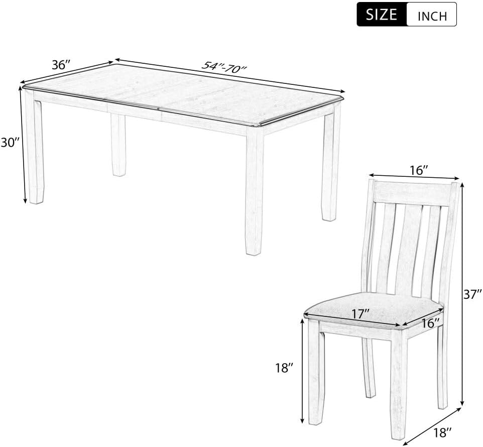 ya 28 10.13 baidi 7-Piece Dining Set Retro w/Extendable Table & 6 Upholstered Chairs - Brown+