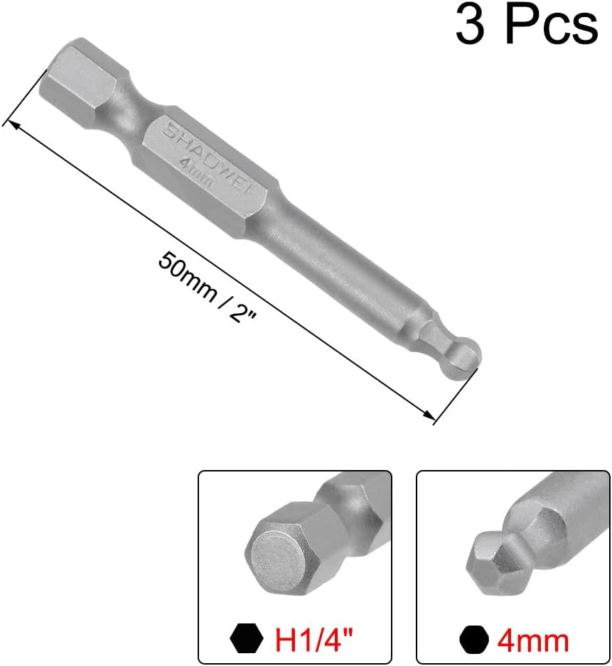 ya 26 10.21 baidi 3pcs Ball End Hex Bits 1/4 Inch Hex Shank 50mm Magnetic 4mm Head Screwdriver Bit