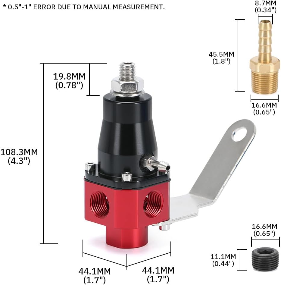 ya 11 9.14 baidiInline Fuel Pressure Regulator Adjustable Motive 3-65psi 3 Port 3/8NPT Universal