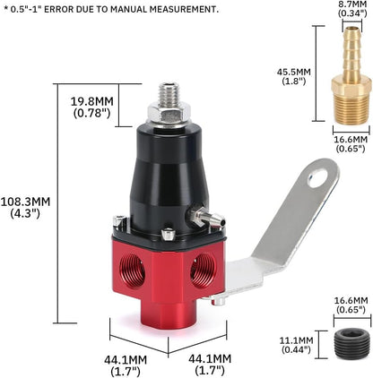 ya 11 9.14 baidiInline Fuel Pressure Regulator Adjustable Motive 3-65psi 3 Port 3/8NPT Universal