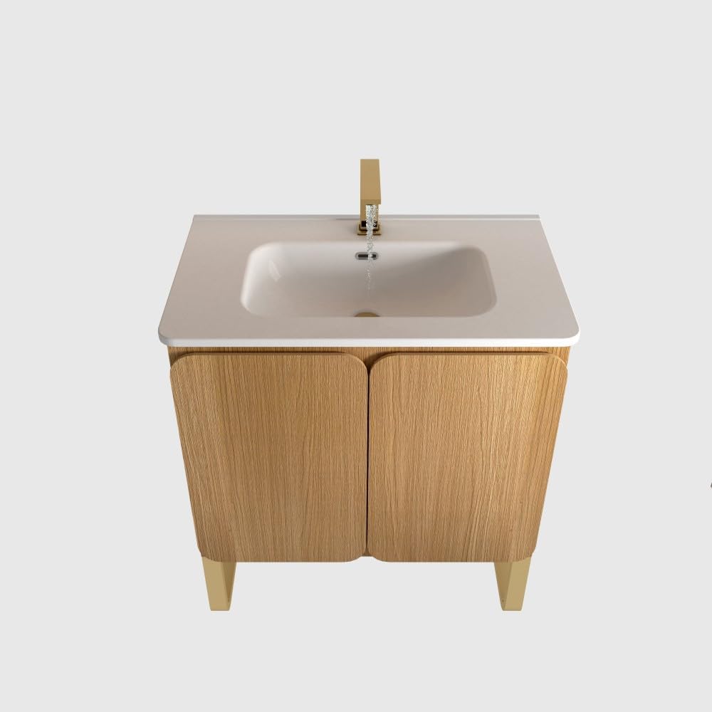 ya 28 10.13 baidi 30 Light Oak Wood Modern Bathroom Vanity - Mounted, Ceramic Sink, 2 Doors