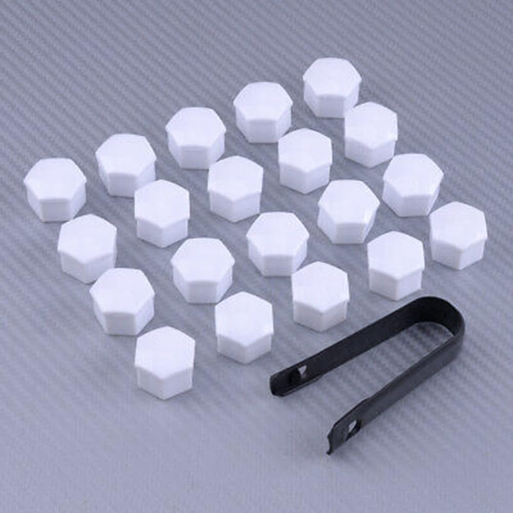 ya 13 9.15 baidi 20pcs Car 17mm White Wheel Lug Nut Bolt Cover Cap with Removal Tool Kit Set New