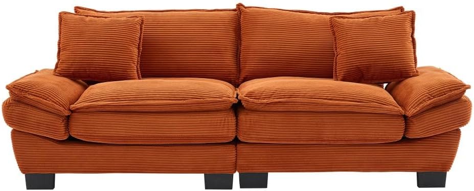 ya 28 10.13 baidi Corduroy Sofa Sleeper Loveseat Orange - Comfy Upholstered Deep Seat w/Pillo