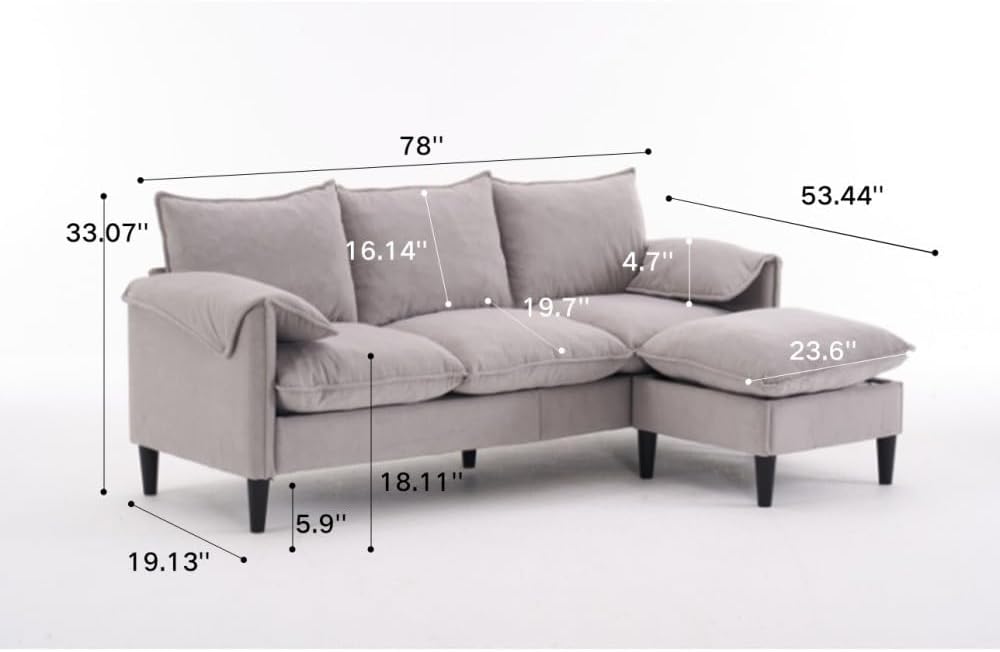 ya 28 10.13 baidi Convertible L-Shaped 3-Seater Sofa For Living Room - Storage Footstools,Gra