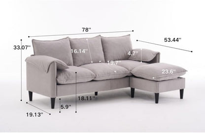 ya 28 10.13 baidi Convertible L-Shaped 3-Seater Sofa For Living Room - Storage Footstools,Gra