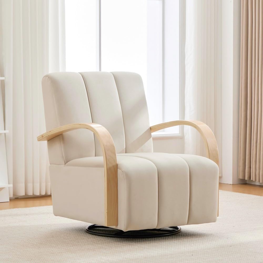 ya 28 10.13 baidi 30.7W Beige Modern Accent - 360¡ã Swivel, Solid Wood Armrests for Bedroom