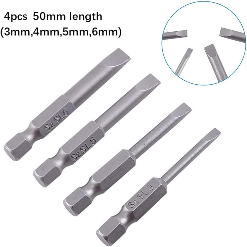 ya 26 10.21 baidi 4Pcs 50mm Slotted Screwdriver Bit m-6mm Magnetic Flat Head 1/4in Hex Shank