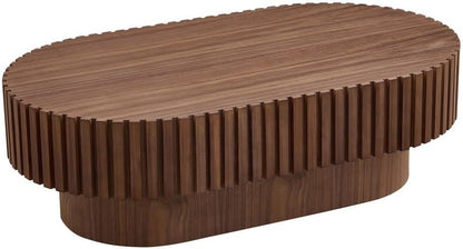ya 28 10.13 baidi Sturdy Pedestal Walnut Finish Modern 43.70 Drum Coffee Table Oval Shape