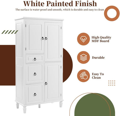 ya 28 10.13 baidi Retro White Multi-Functional Storage Cabinet - Adjustable Shelves, 3 Drawer