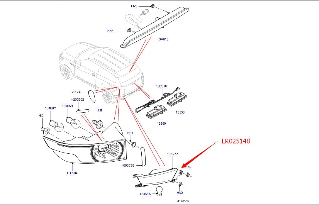 ya 10 9.16 zhengce Bumper Fog Light Rear Right Hand Suitable for Range Rover Evoque LR025148