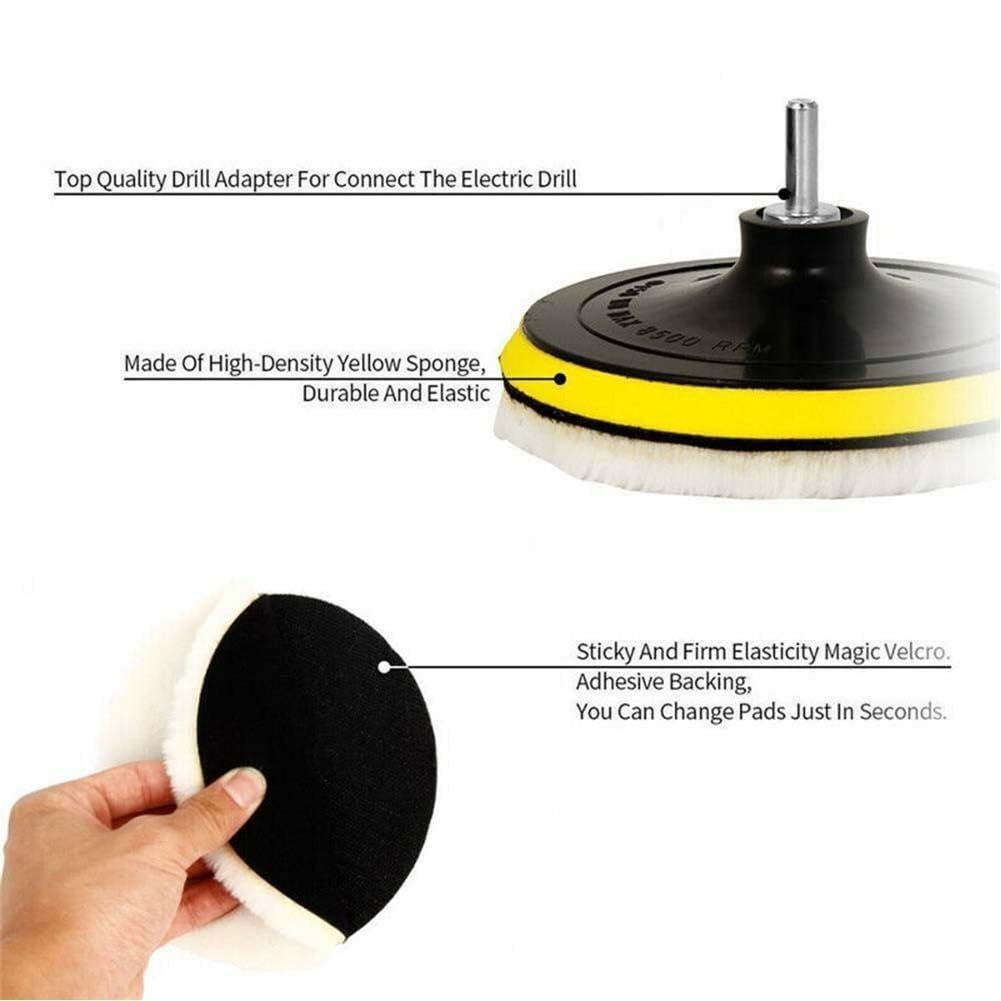 ya 13 9.15 baidi Mop Kit Polishing Pads for Car Polisher W/Sticky Disc&Rod with Hooks & Loops