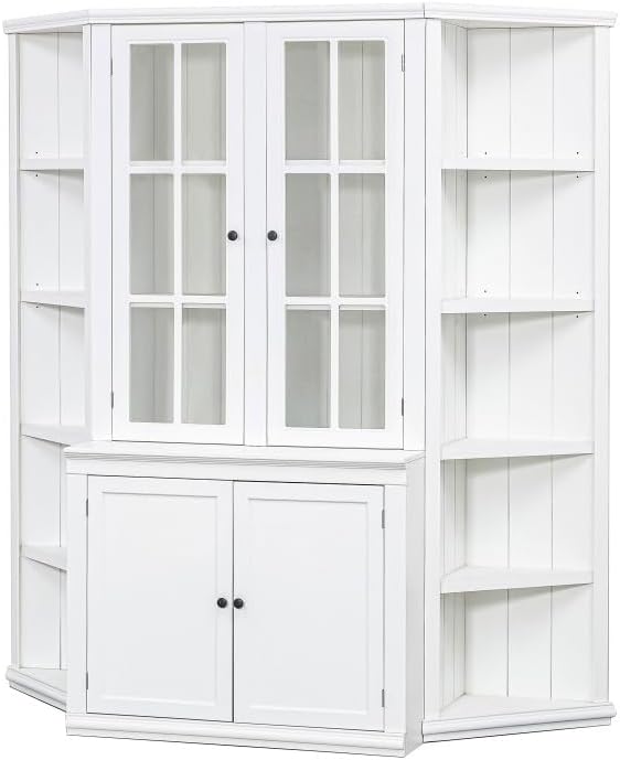 ya 28 10.13 baidi 75.25''H White Display Cabinet + 2 Triangle Shelves, Retro Suit,Glass Doors