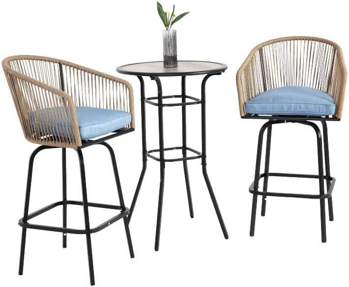 ya 28 10.13 baidi 3pcs Bar Set Blue,2 Swivel Chairs,1 Round DPC Wood-Like Table,Bar Height