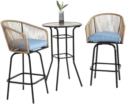ya 28 10.13 baidi 3pcs Bar Set Blue,2 Swivel Chairs,1 Round DPC Wood-Like Table,Bar Height
