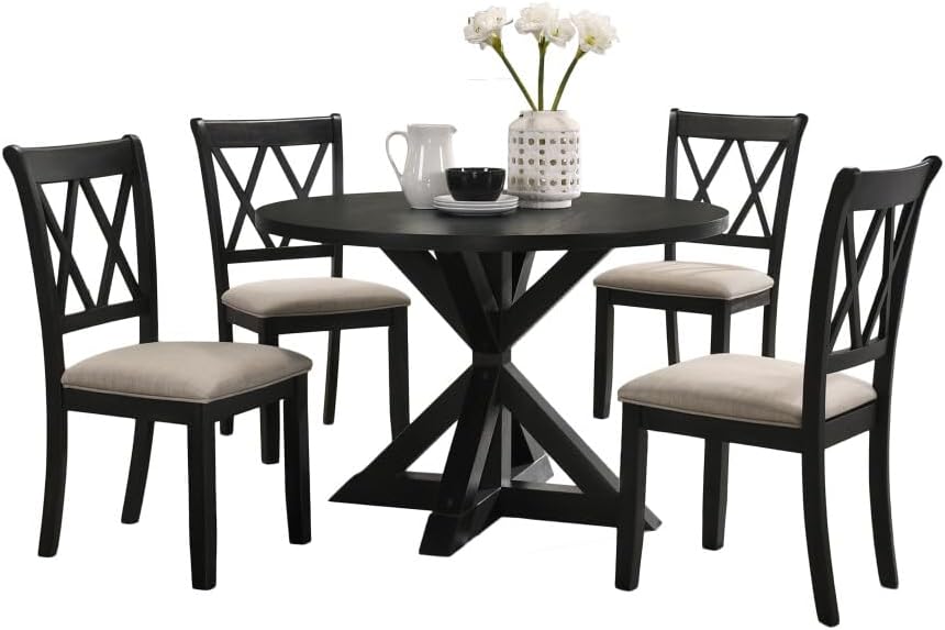 ya 28 10.13 baidi Cross-Buck Solid Wood Black 5-Piece Dining Set