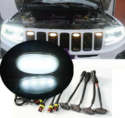 ya 3 8.24 baidi 4 Pack Front Grille White LED Lights Raptor Style DRL for Jeep Grand Cherokee 03-21