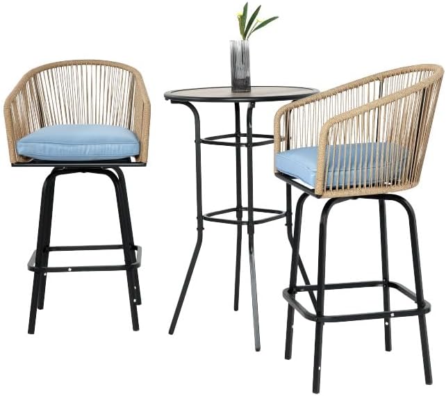 ya 28 10.13 baidi 3pcs Bar Set Blue,2 Swivel Chairs,1 Round DPC Wood-Like Table,Bar Height