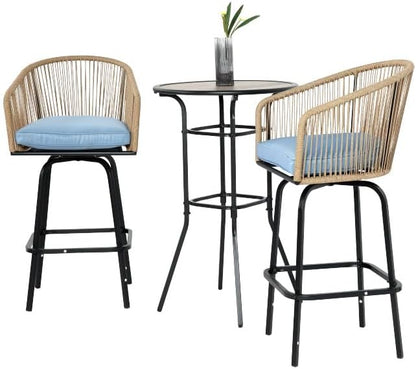 ya 28 10.13 baidi 3pcs Bar Set Blue,2 Swivel Chairs,1 Round DPC Wood-Like Table,Bar Height
