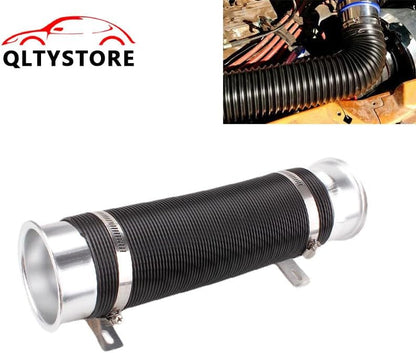 ya 10 9.16 baidi 3'' 76mm Flexible Car Cold Air Intake Hose Filter Pipe Telescopic Tube Silver