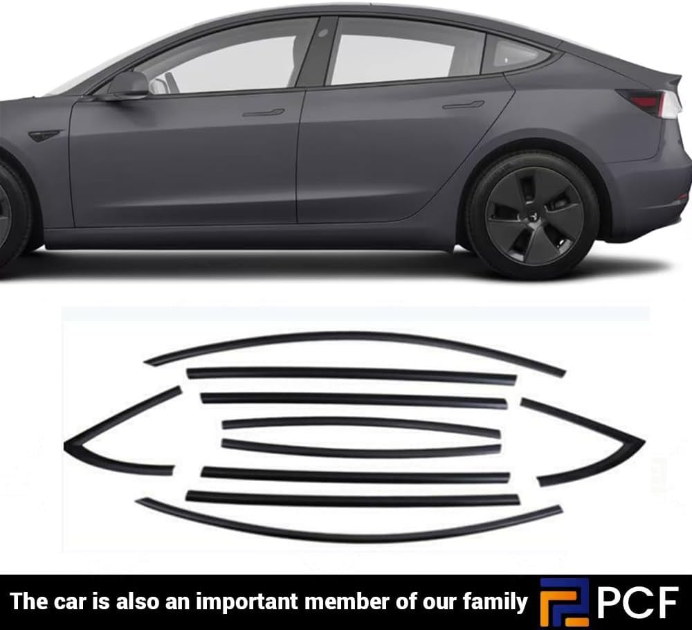 ya 5 8.24 baidi for for Tesla for Model 3 10PCS ABS Matte Black Car Window Strip Cover 2018-2024