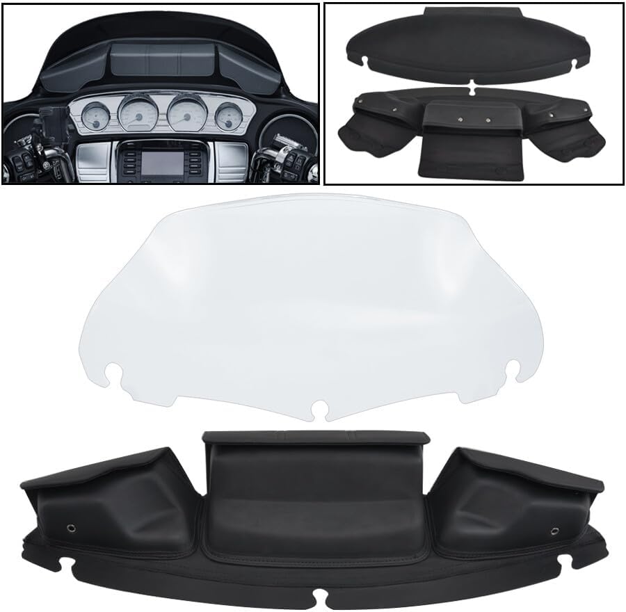ya 23 10.7 baidi 3 Pocket Fairing Pouch Windshield Bag+9 Clear Windshield for Harley FLHX 14-24
