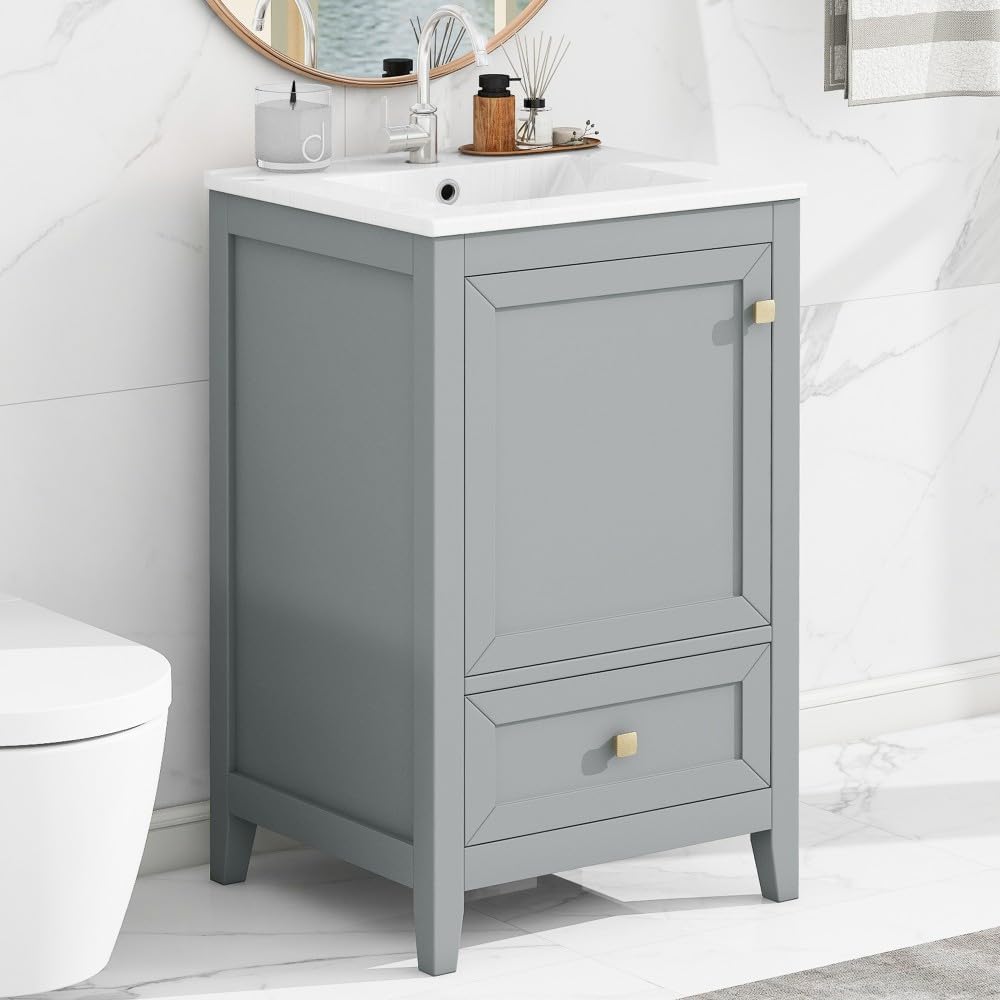 ya 28 10.13 baidi 20 Bathroom Vanity Sink - Soft Closing, Storage, 1 Drawer Grey