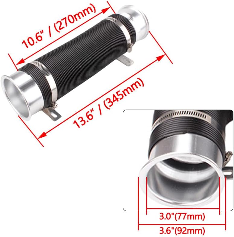 ya 10 9.16 baidi 3'' 76mm Flexible Car Cold Air Intake Hose Filter Pipe Telescopic Tube Silver