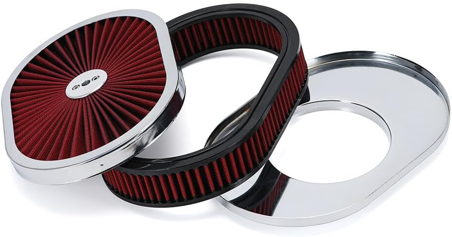 ya 5 8.24 baidi Universal Super Flow 12 Oval Washable Air Cleaner Red Element & Chrome Lid GM