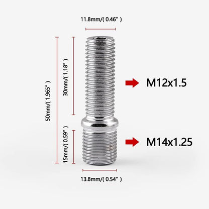 ya 10 9.16 baidi 20pcs M14x1.25 to M12x1.5 50mm Extended Wheel Stud Bolt Conversion Screw Adapter