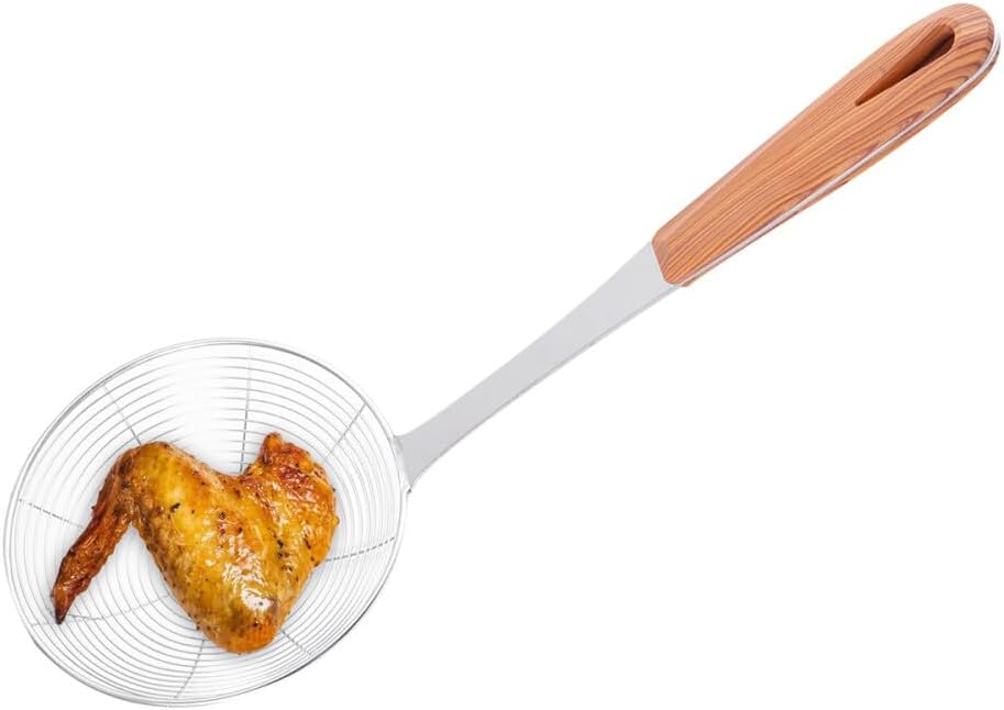 ya 14 9.20 baidi Wood Grain Handle Wire Leak Noodles Strainer Basket Metal Pasta Spoon-1