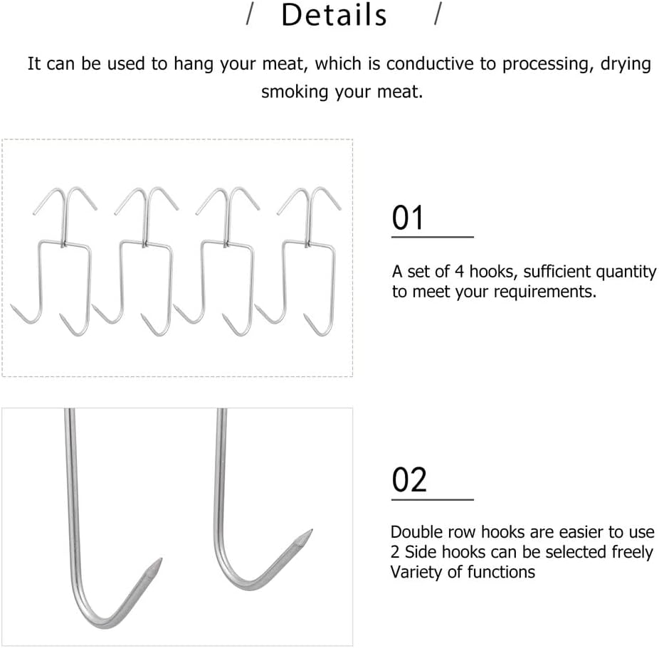 ya 14 9.20 baidi 4PCS Stainless Steel Hooks Thicken Meat Hooks Home Double Row BBQ Hooks-1