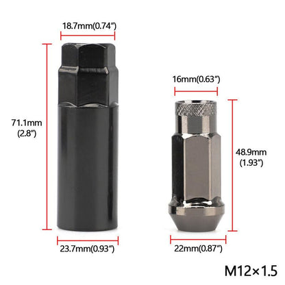 ya 10 9.16 baidi 20pcs M12x1.5 Lug Nuts 48mm Steel Open End Wheel Nuts Bolts w/Socket Key Silver