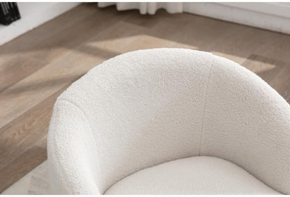 ya 28 10.13 baidi Ivory White Teddy Fabric Swivel Armchair Black Metal Ring